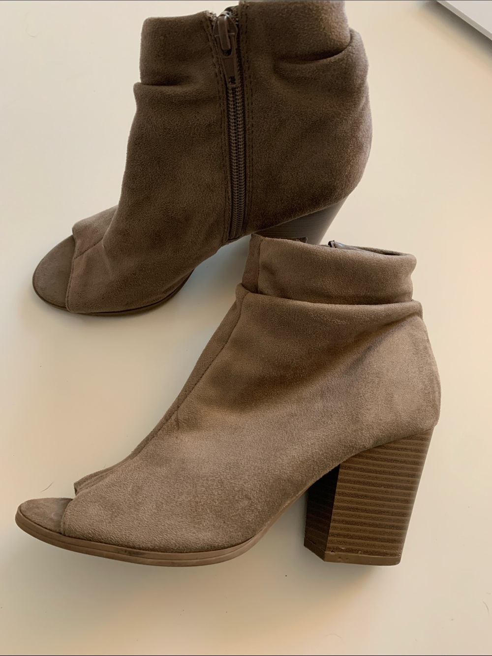 Jasmine Brown Suede Peep-Toe Block Heel Ankle Booties